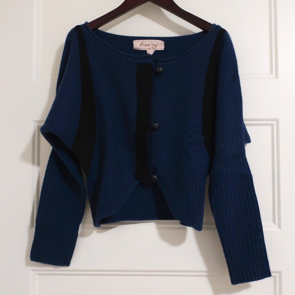 Ainsley Heather blue with black velvet cardigan-XS